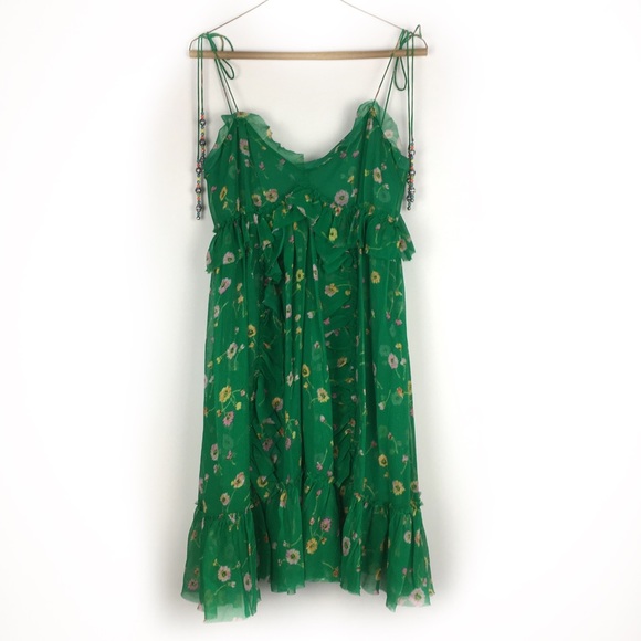 The Kooples Dresses & Skirts - The Kooples green silk floral beaded dress NEW